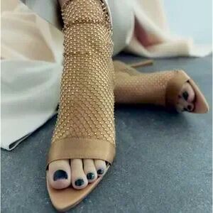 ZARA Mesh & Rhinestone Ankle Boots